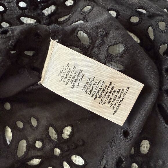 Catherine Malandrino Cotton Black Ruffle Collar V Neck Eyelet Woven Top Size M - Picture 3 of 6